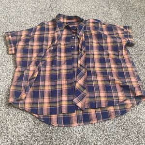 Plaid Madewell Top with Neck Tie